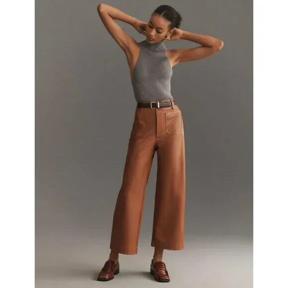Anthropologie Pants - NWT Maeve The Colette Cropped Wide-Leg Faux Leather Pants Size 34 Copper #7D505